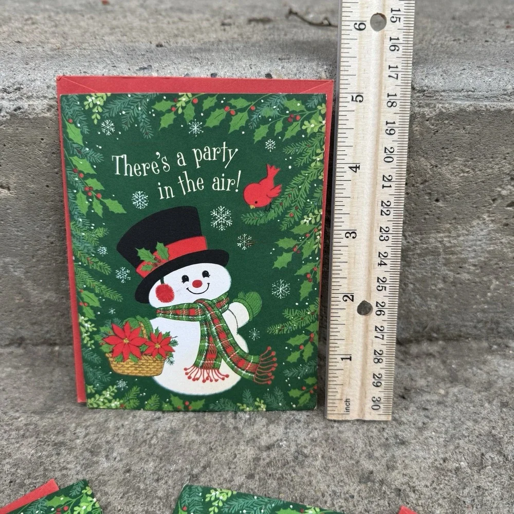 Vtg Hallmark Snowman Christmas Party Invitations‎ 4 Cards With Envelopes